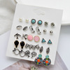 Fashionable retro earrings, silver accessory, set, European style, boho style, 15 pair, wholesale