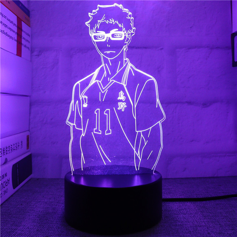 Cross-border dedicated 3d night light volleyball junior anime table lamp crack touch colorful remote control creative gift light