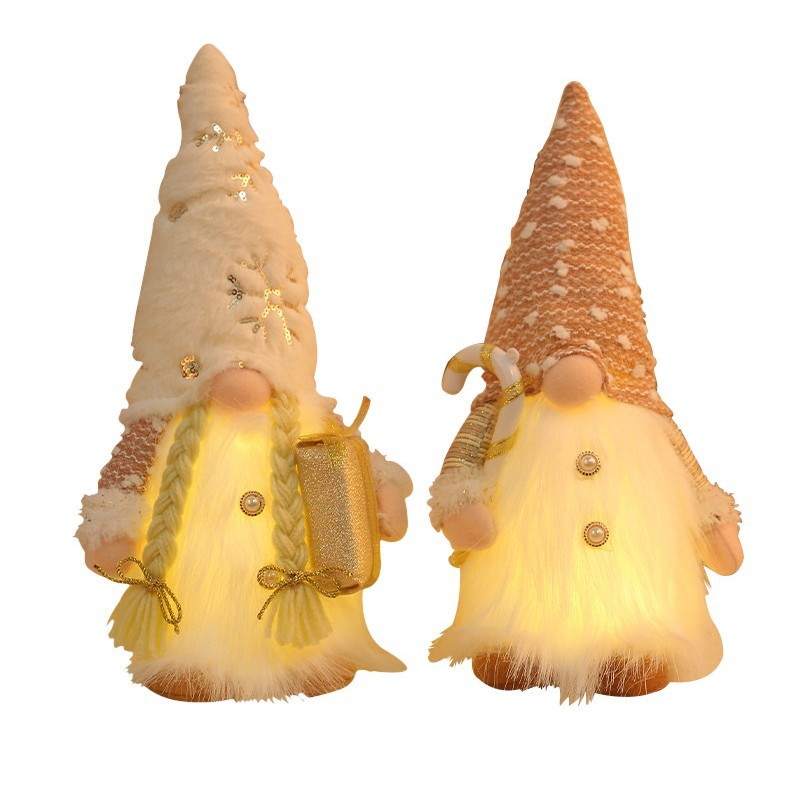 Navidad barba larga sombrero de peluche con luces para tomar regalos muletas con luces luminosas muñecas Rudolph decoración de ventanas