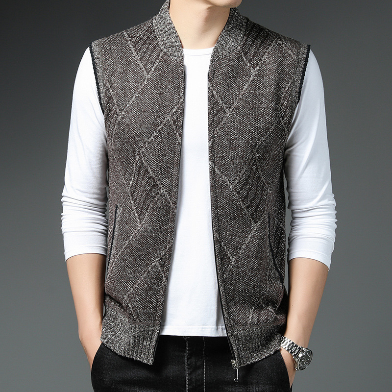 Amazon Cross-border Men's Knitted Vest Autumn and Winter Knitted fleece-lined Baseball Collar Men's Sleeveless Ware Jacket Amazon Cross-border Men's Knitted Vest Autumn and Winter Knitted fleece-lined Baseball Collar Men's Sleeveless Ware Jacket
