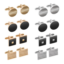 亚马逊跨境新款正方形合金烤漆袖扣圆形条纹格子衬衫袖扣cufflink