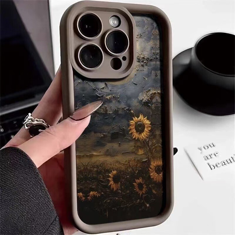 Sunflower-Themed Phone Case Suitable for Apple 15 Pro Max, iPhone 16 Pro, Premium 14 Pro, Creative 17 New