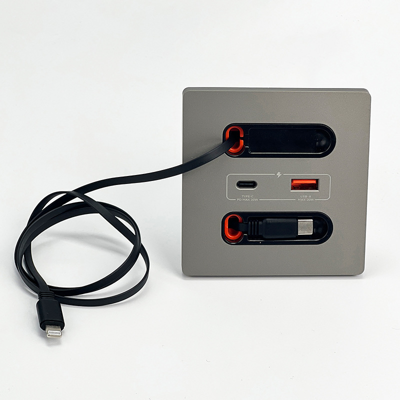 墙壁开关插座PD20W快充带可伸缩数据线暗装墙壁多功能USB墙壁插座
