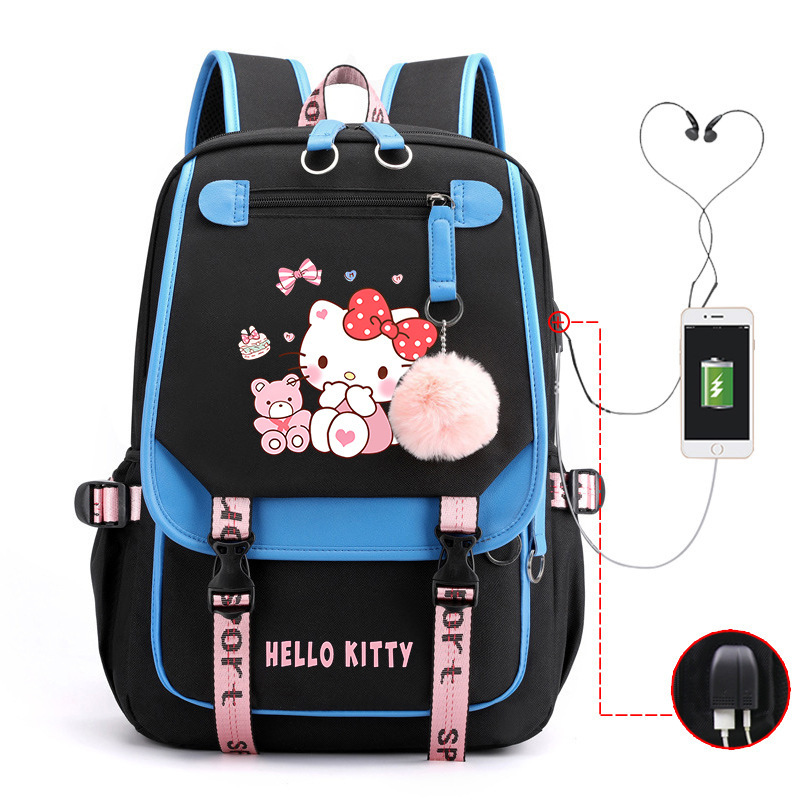 Cross-Border Hello Kitty Themed Backpacks for Primary and Secondary School Students, Trendy Men's and Women's Computer Bags, Large Capacity Lightweight Backpacks