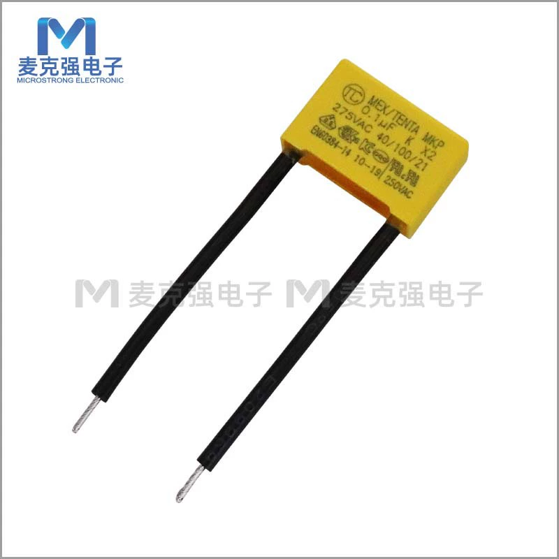 [ конденсатор X2 от TC Китай, с проводом 0.1uF 275V, корпус размеры 18x12x6, мягкий провод, конденсатор]