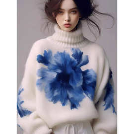 宽松毛衣女水墨色气质针织衫别致上衣