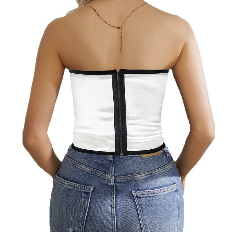 Europa y América sexy chica caliente estilo moda correa interior pecho pad anillo de acero pecho cintura adelgazante apretado envuelto tubo superior