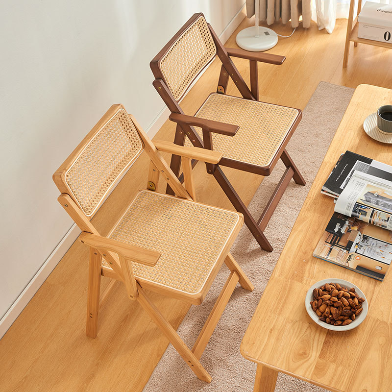 Wabi-Jifeng Silla de ratán Silla plegable con reposabrazos para el hogar Silla de ocio de celebridades de Internet Silla de escritorio y silla de comedor