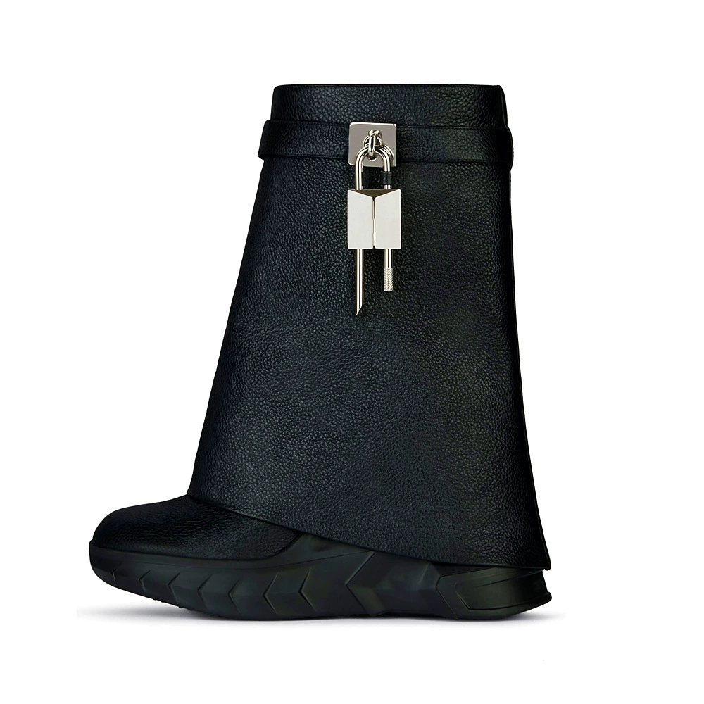 Европейская и американская внешняя торговля, осенне-зимние толстые сапоги с круглой головкой, большая трубка, прямой замок, пряжка с акулой, большие размеры, короткие сапоги с формующим дном, женские