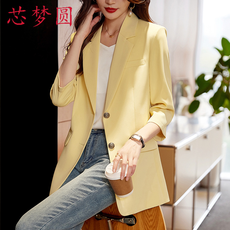 Yellow universal elegant classic suit jacket for leisure