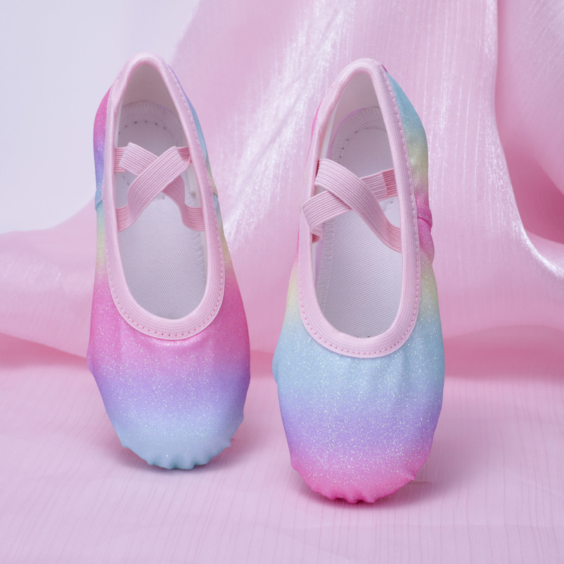 Shiny Rainbow Ballet Dance Shoes Contrast Color Design Beautiful Style Good Foot Feel Regular Style Children Adult Dance Shoes