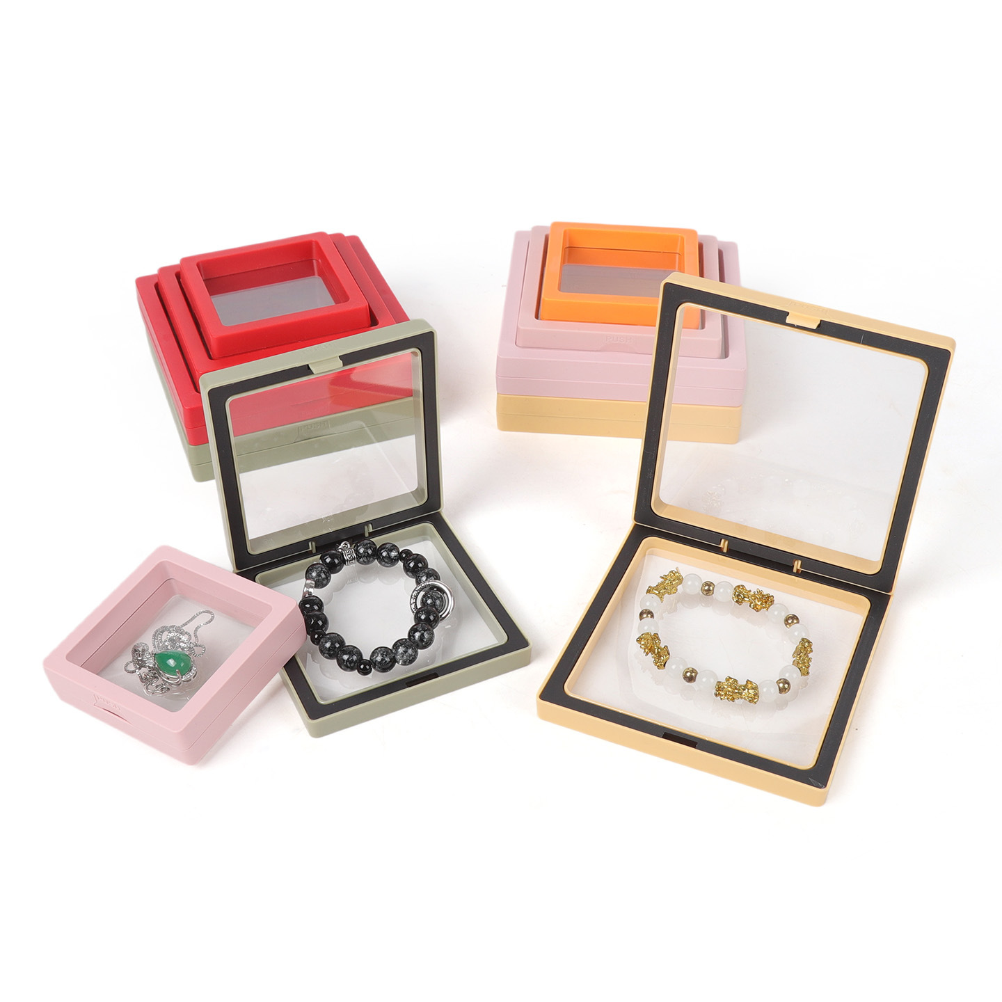Caja de suspensión transparente de doble color pe caja de película de color collar caja de joyería joyería anillo caja de embalaje de pulseras image 3
