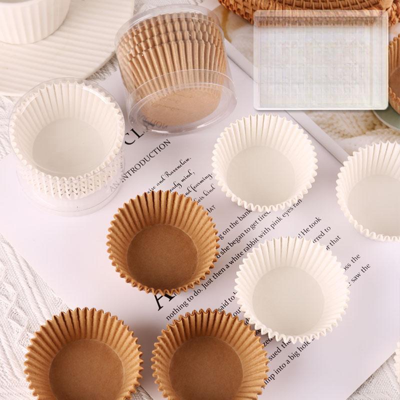 Disposable round paper cups and trays for mochi, peach egg yolk pastries, muffins, and cakes
