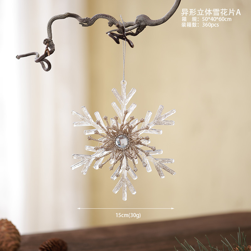 Nuevos productos transfronterizos transparentes copo de nieve acrílico decoraciones de árbol de Navidad guirnaldas bolsas de regalo colgante diseño accesorios colgante