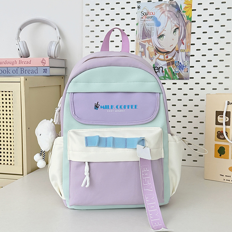 Mochila escolar de estudiante de doble bolsillo con letras de estilo universitario Versión coreana de la mochila de gran capacidad para estudiantes de secundaria y preparatoria al por mayor para niñas de alto valor