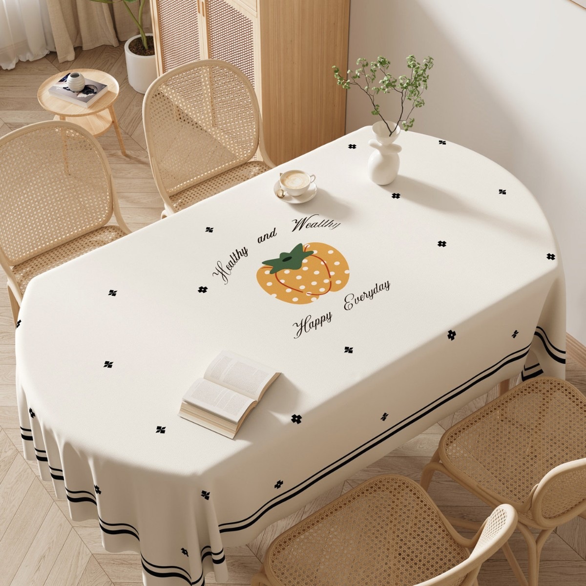 Cartoon Oval Tablecloth Waterproof Oil-Proof Washable Pvc Heat-Resistant Dining Table Cover Atmosphere-Enhancing Foldable Round Tablecloth