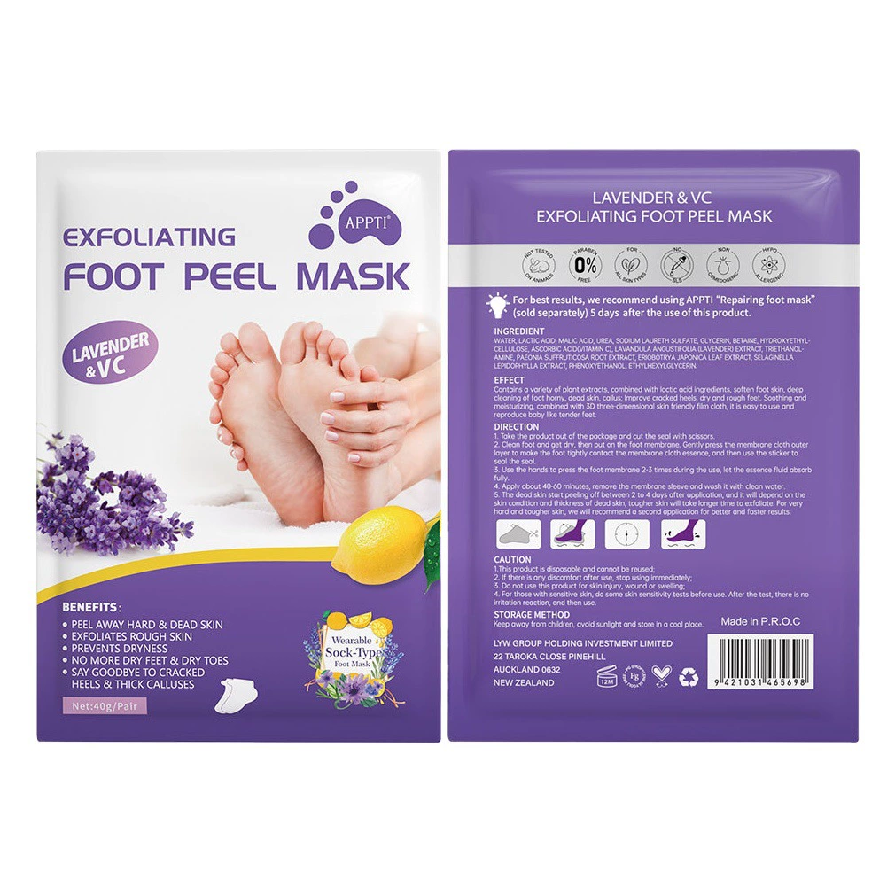 Производитель трансграничных отшелушивающих масок для ног с лавандой, оптовая продажа, с полной английской упаковкой, в наличии. Маска-пилинг для ног.