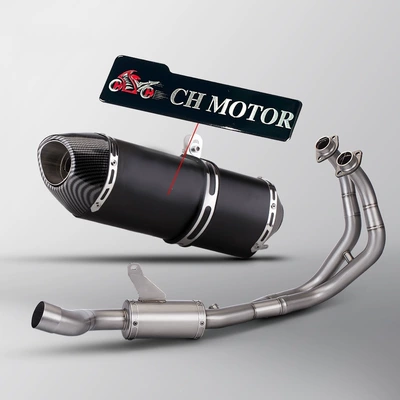 Stainless steel front and tail Exhaust pipe - black-imitation-carbon-fiber-full-section