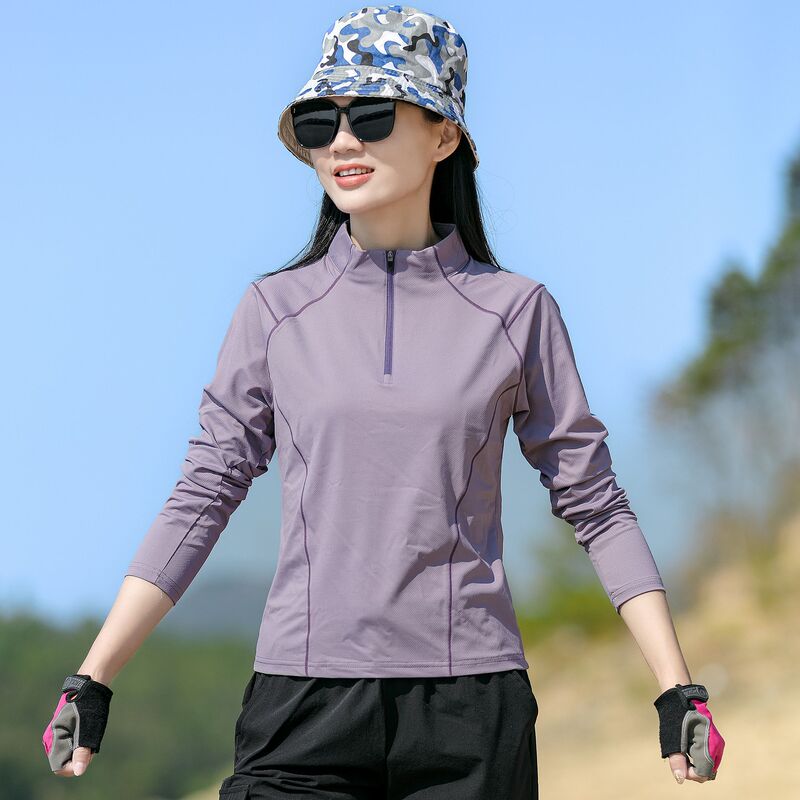 Spring and Summer Outdoor Breathable Quick-Drying T-Shirt for Women with Stand-Up Collar and Long Sleeves, Skin-Friendly Elastic Hiking and Mountaineering Sports Quick-Drying Top Spring and Summer Outdoor Breathable Quick-Drying T-Shirt for Women with Stand-Up Collar and Long Sleeves, Skin-Friendly Elastic Hiking and Mountaineering Sports Quick-Drying Top