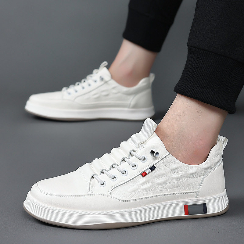 Giày sneaker nam cổ thấp da bò hai lớp, đế bằng, dây buộc phía trước — PZ2389 màu trắng, PZ2389 màu đen