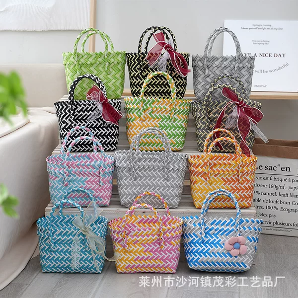 New Children's Bag Internet Celebrant Handbag Beach Bag Handmade Woven Bag Oblique Woven Scarf Handbag Vegetable Basket Accompanying Gift