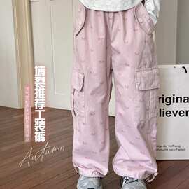女童蝴蝶结工装裤2025秋季新款洋气宽松休闲束脚裤儿童女宝宝裤子