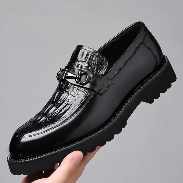 Spring New Men's Genuine Leather Business Casual Leather Shoes Men's Crocodile Pattern British Formal Men's Shoes Wholesale Lok Fu