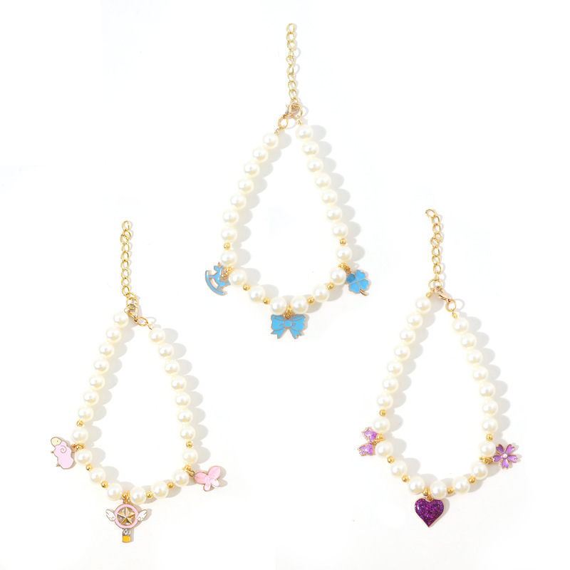 Collar de perlas de gato de simulación collar de arco cómodo perro pequeño amor perro colgante de moda joyas de mascotas