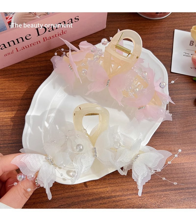 2024 New Sweet Beads Butterfly Grab Clip Women's Back of Head Summer Mori Style Hair Clip Super Fairy Large Shark Clip Headwear_voghion.com