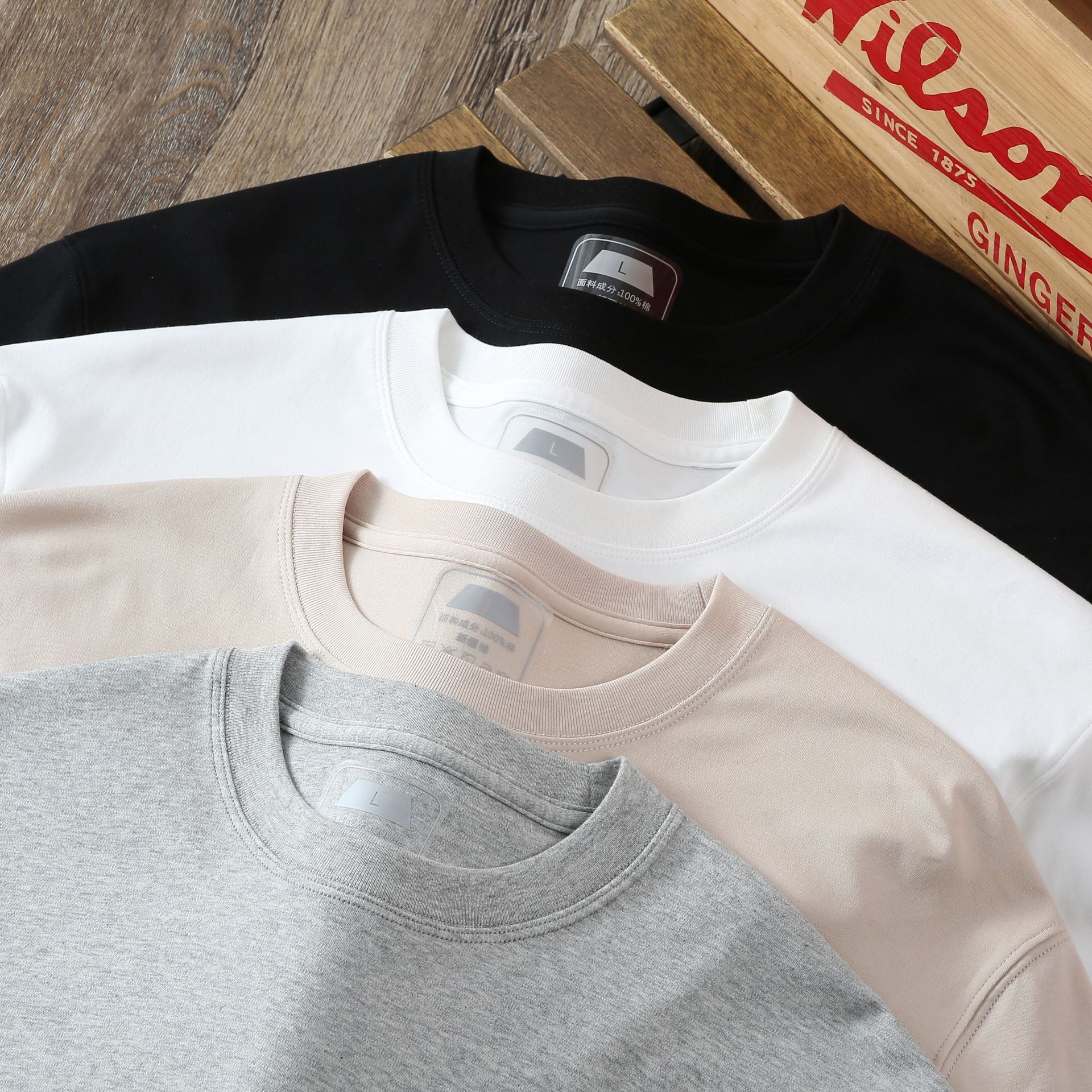 Three-Thread 50-Count Long-Staple Cotton Pure Cotton Washed Short-Sleeve Solid Color Base Shirt Couple Style Skin-Friendly Comfortable E-Commerce Dropshipping