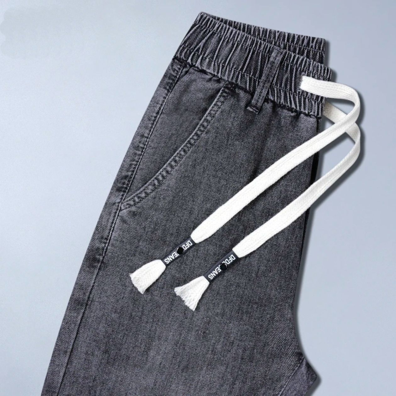 boy Spring Summer Elastic Thin Men's Jeans With Drawstring Loose Soft Casual Versatile New Style Pants_voghion.com