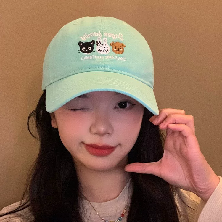 Mint baseball cap, cartoon cute hat, with embroidery
