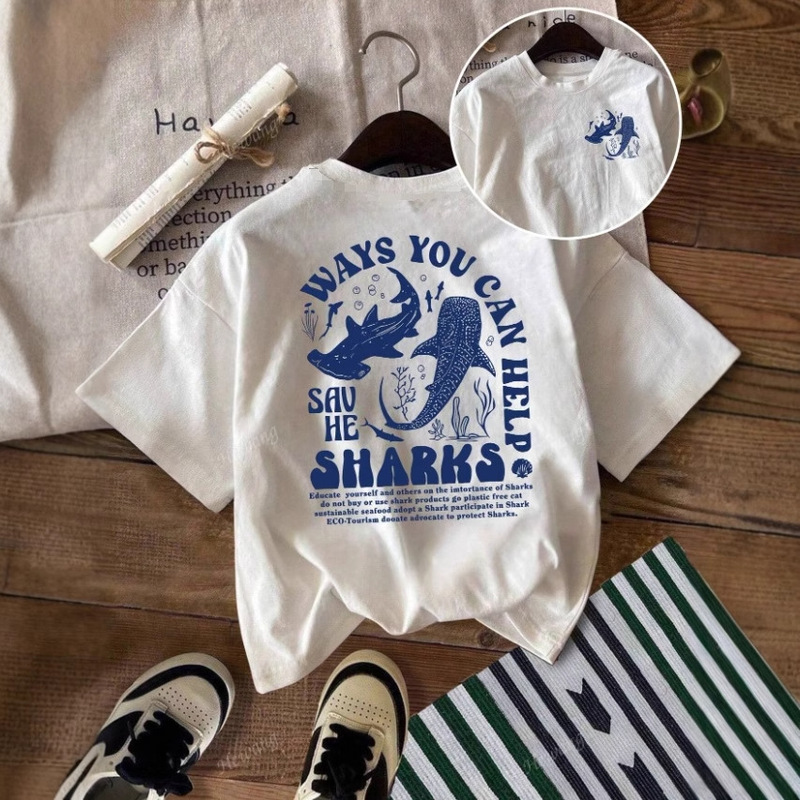 European and American Cross-Border Export Round Neck Short-Sleeved Marine Animal Letter Pattern Printed Summer New T-Shirt Women's Shirt