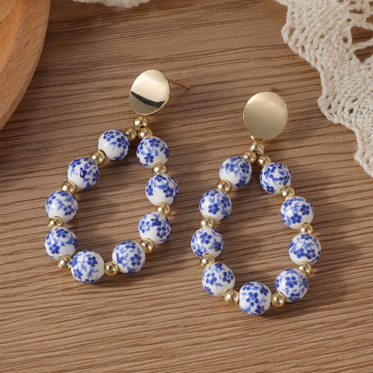 Round Pattern All Seasons Season 1 Pair Retro Round Round Copper Ceramics Drop Earrings