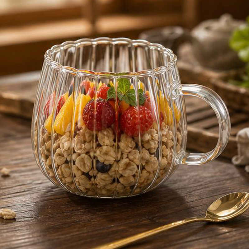Taza de vidrio de alta borosilicona con rayas verticales gruesas, taza de café, taza de desayuno de leche, taza de agua de bebida de oficina en el hogar