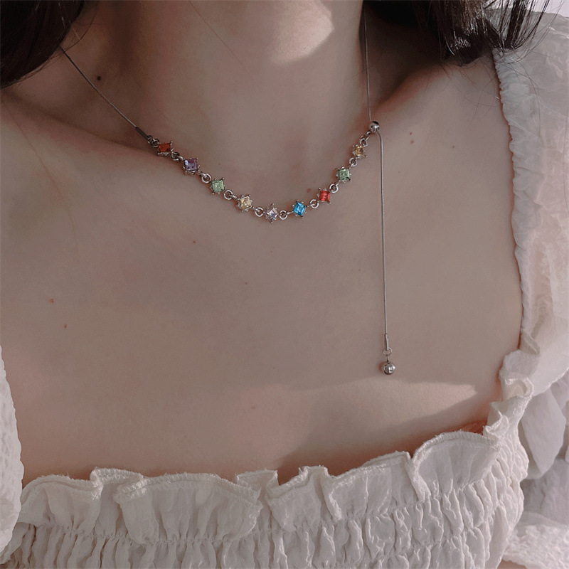 Ig Style Square Alloy Titanium Steel Zircon Necklace In Bulk display picture 1