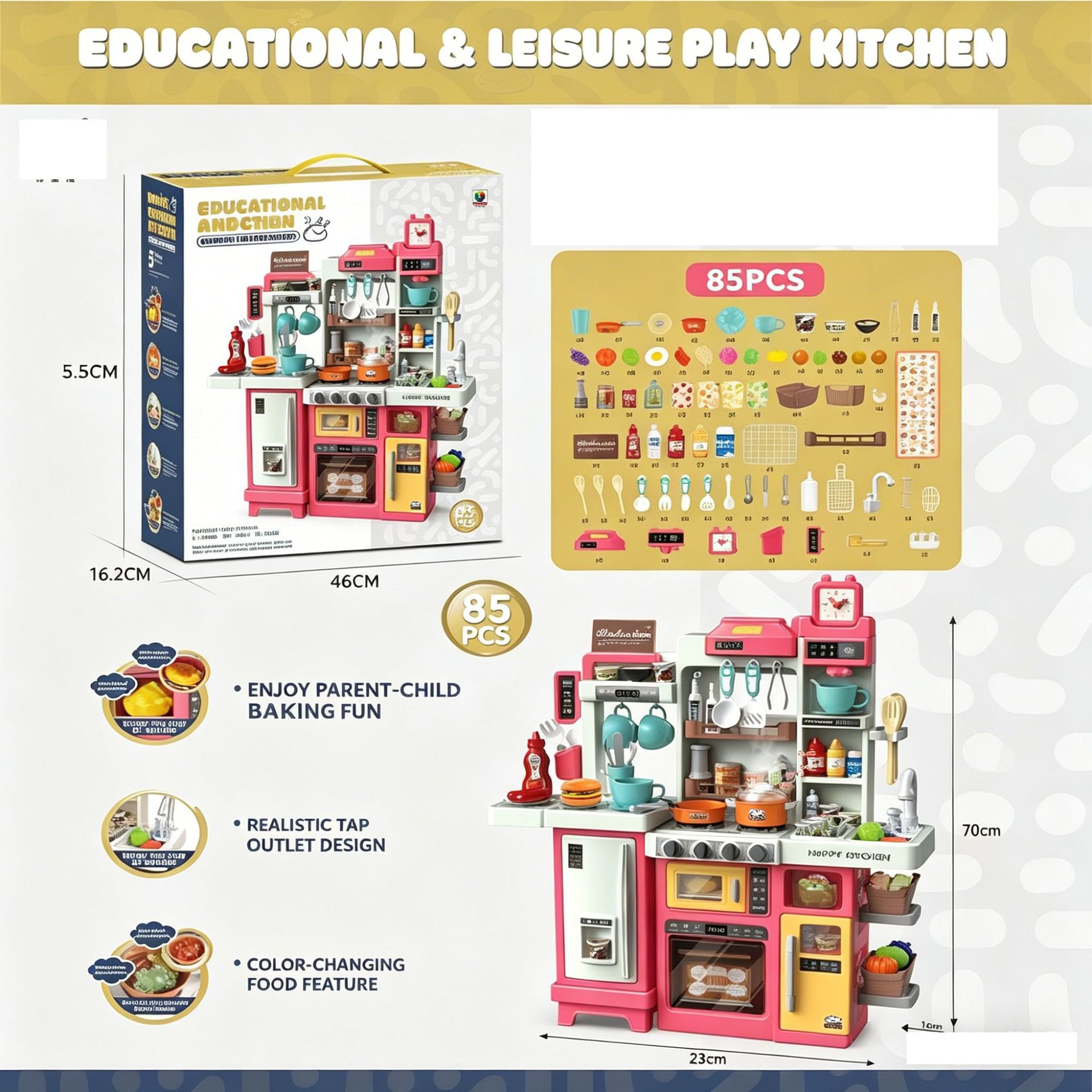 Niños transfronterizos en casa simulación de mini cocina simulación de cocina spray mesa de comedor ajuste de alimentos cambiantes de color