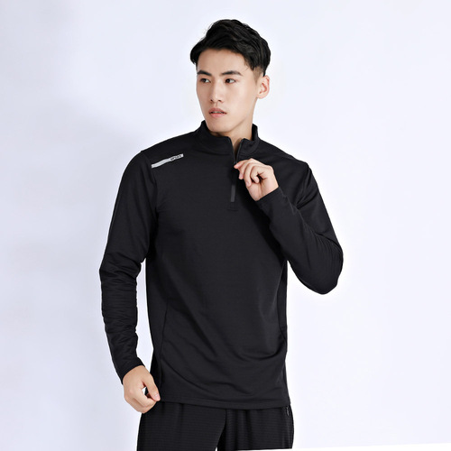 Men's outdoor sports autumn and winter long-sleeved wholesale running fitness quick-drying zipper elastic loose large size tops