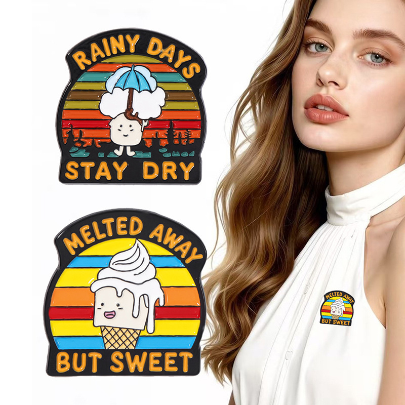 Retro Rainbow Ice Cream Umbrella Brooch Fun Cartoon Alloy Badge Personalized Versatile Clothing Accessory Pin Retro Rainbow Ice Cream Umbrella Brooch Fun Cartoon Alloy Badge Personalized Versatile Clothing Accessory Pin
