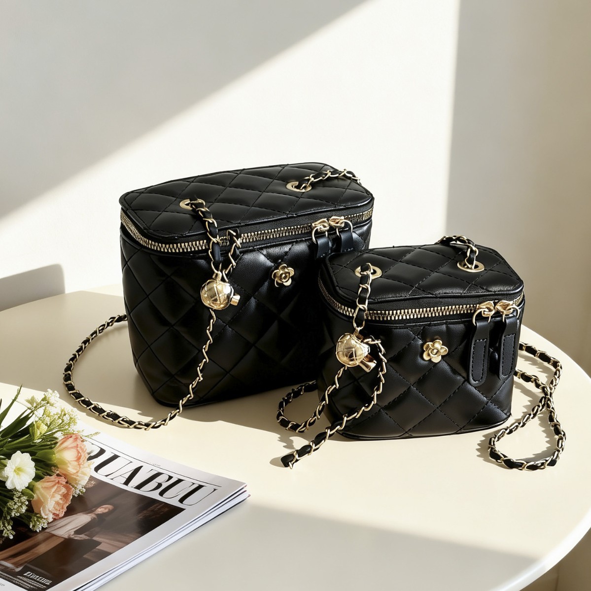 Diamond-pattern small bag for women, new niche design bucket bag,