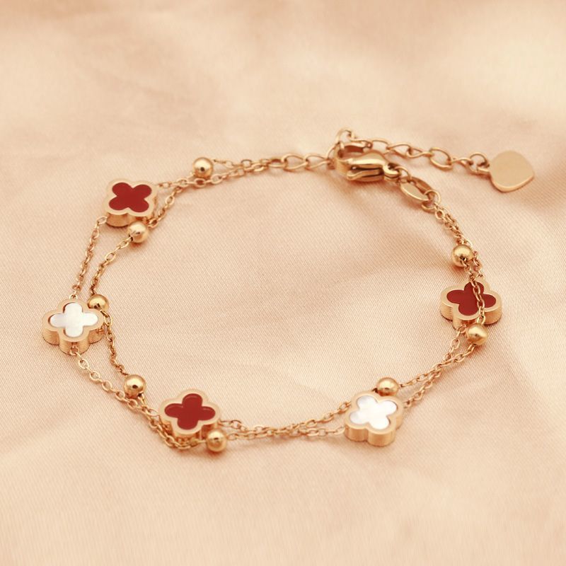 Authentic Double Layer Bracelet for Girls Light Luxury Niche Design Exquisite All-match Color-free Titanium Steel Rose Gold Chain