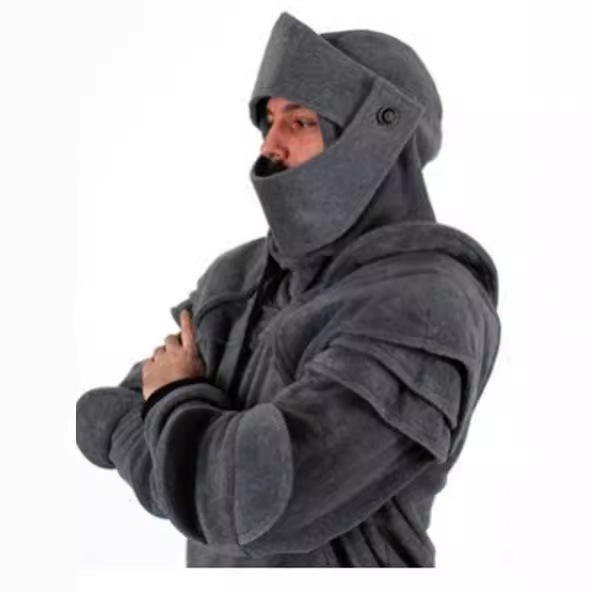 Halloween Sweatshirt Male Knight Hooded Elbow Guard Drawstring Mask Pullover Kangaroo Bag Solid Color Jacket Sweatshirt Cos