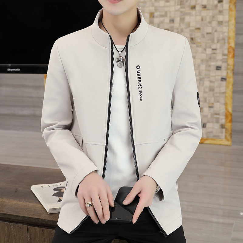 New Men's Jacket Spring and Autumn Thin Vertical Collar Jacket Casual All-match Color Top Simple Men's Jacket for Youth