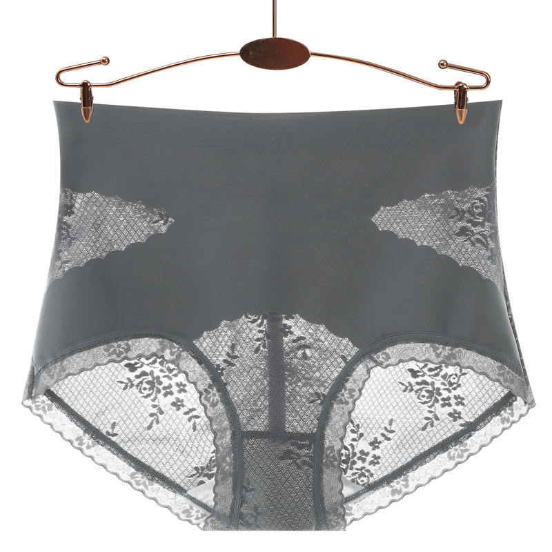 Elástico de cintura alta Cruz vientre contracción cadera levantamiento ropa interior de seda de las mujeres entrepierna antibacteriana ligero transpirable encaje borde triángulo vientre contracción Pantalones