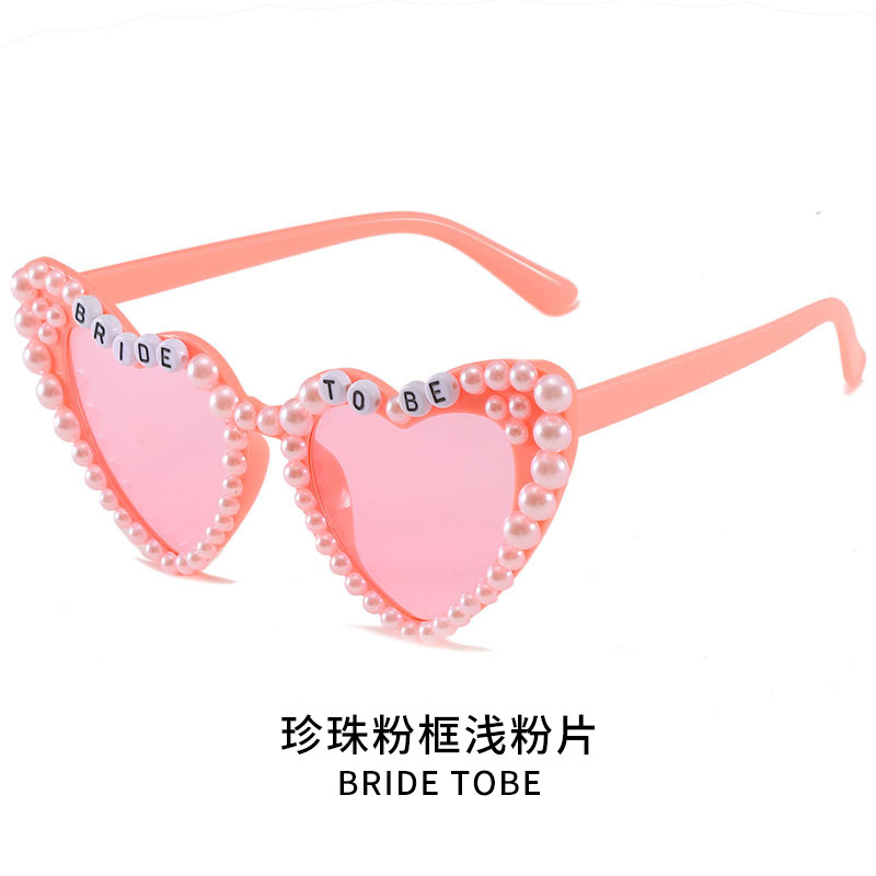 花嫁、ブライズメイド、結婚式、サングラス、プロム、誕生日パーティー、パールラブメガネ、ピーチハートレターサングラス|undefined