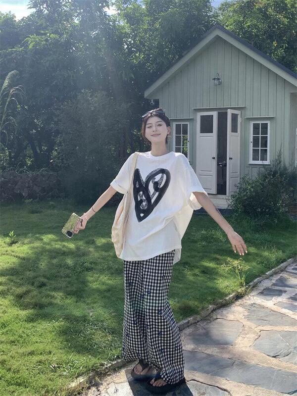 慵懒风休闲运动套装女夏季新款学生宽松韩版时尚短袖阔腿裤两件套|undefined