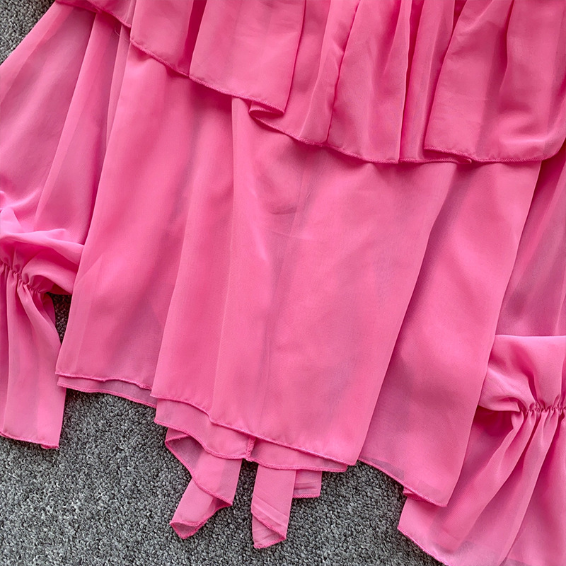 Summer Elegant Lazy Style Socialite Ruffled Trim Flared Sleeve Chiffon Blouse Loose Shirt Women's Clothing Tops_ecoleips.com