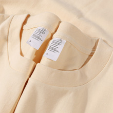 美式重磅250g米白色短袖t恤男女基础款奶油黄纯色体恤情侣装