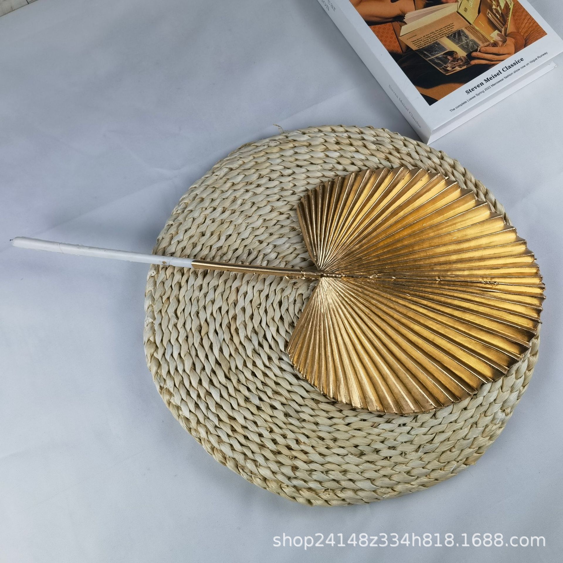 New Year's Eve Artificial Plastic Dipped in Gold Green Plants, Artificial Golden Cattail Fan New Year's Eve Flower Decoration Flower Golden Eucalyptus Wholesale
