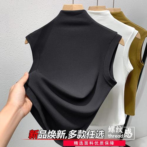 Spring and Summer Short Style Fashion Fitted Inner Layer Crew Neck Ribbed Strap Backless Top for Women Sleeveless Upper Body Trendy